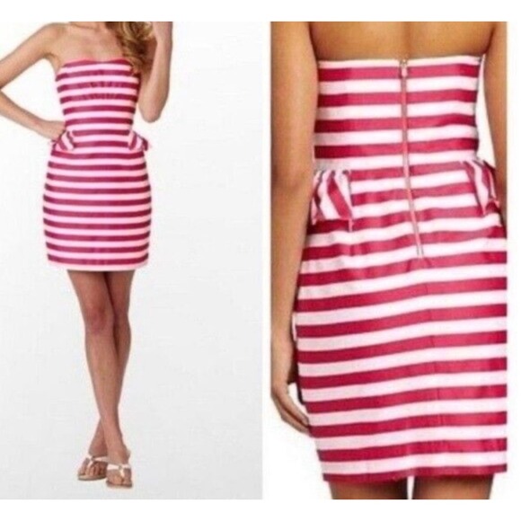 Lilly Pulitzer Maybell Azalea Strapless Peplum‎ Dress Pink White Stripe Sz 8 - Picture 10 of 10